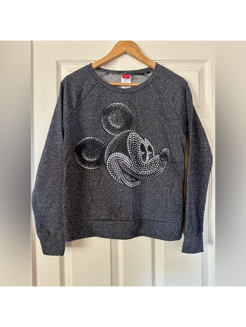 Official Disney Gray Mickey Crewneck Hockey Style Sweater with Sparkles.